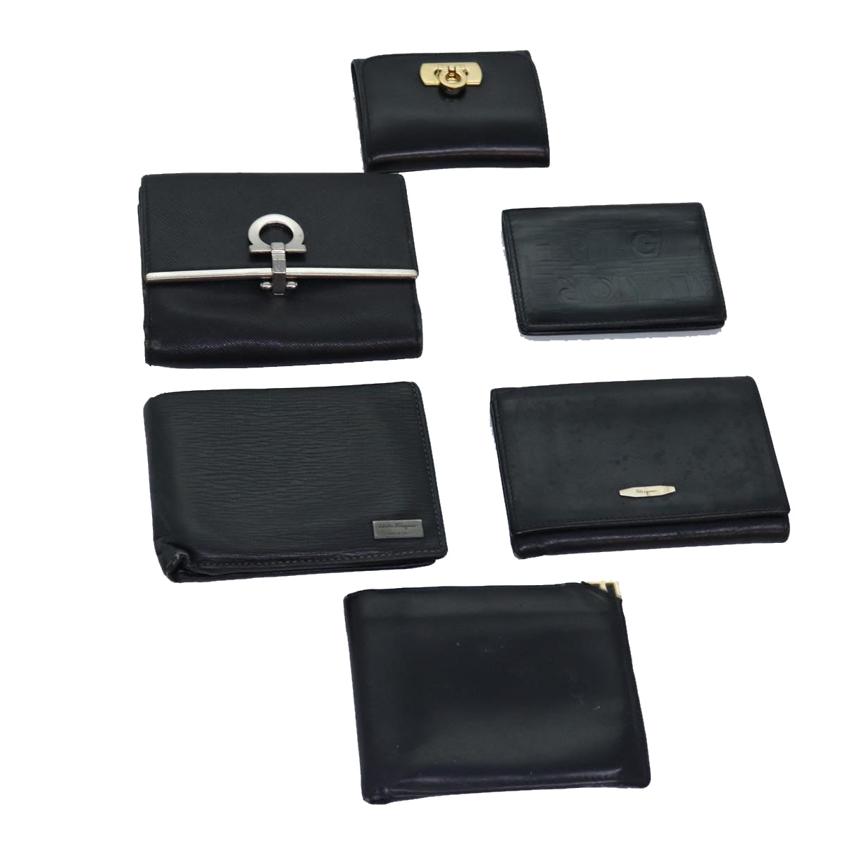 Salvatore Ferragamo Gancini Wallet Leather 6Set Black Auth ar11908