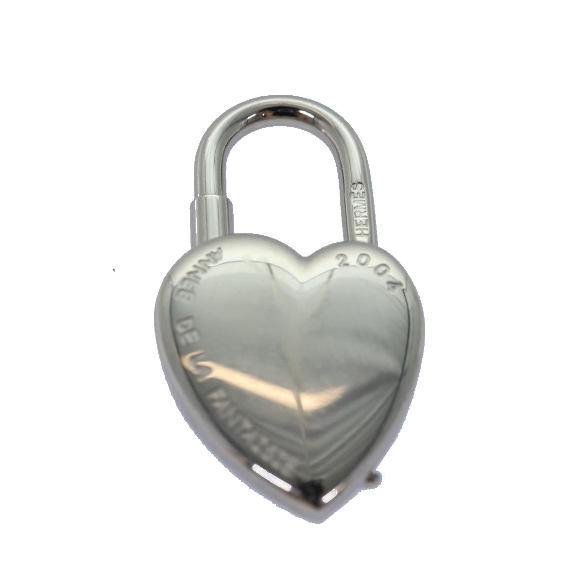 HERMES Fantasy Heart Cadena Padlock metal Silver Auth ar11933B