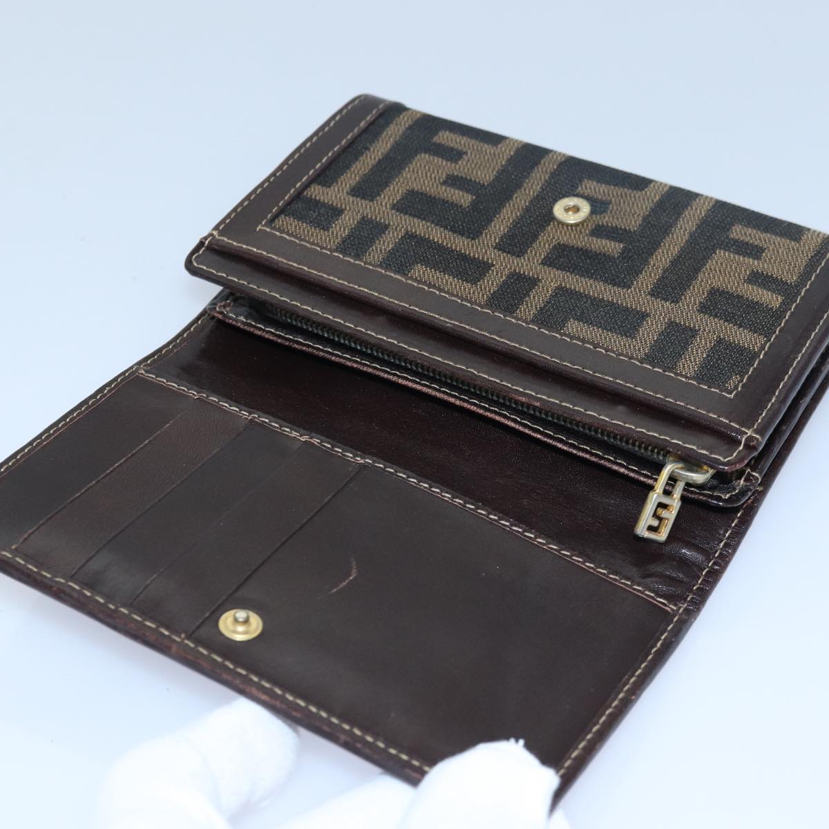 FENDI Zucca Canvas Wallet Black Brown Auth ar11965