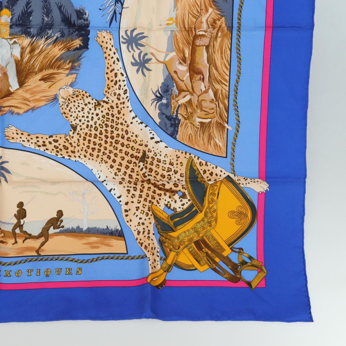 HERMES Carre 90 Scarf CHASSES EXOTIQUES Silk Blue Auth ar11972