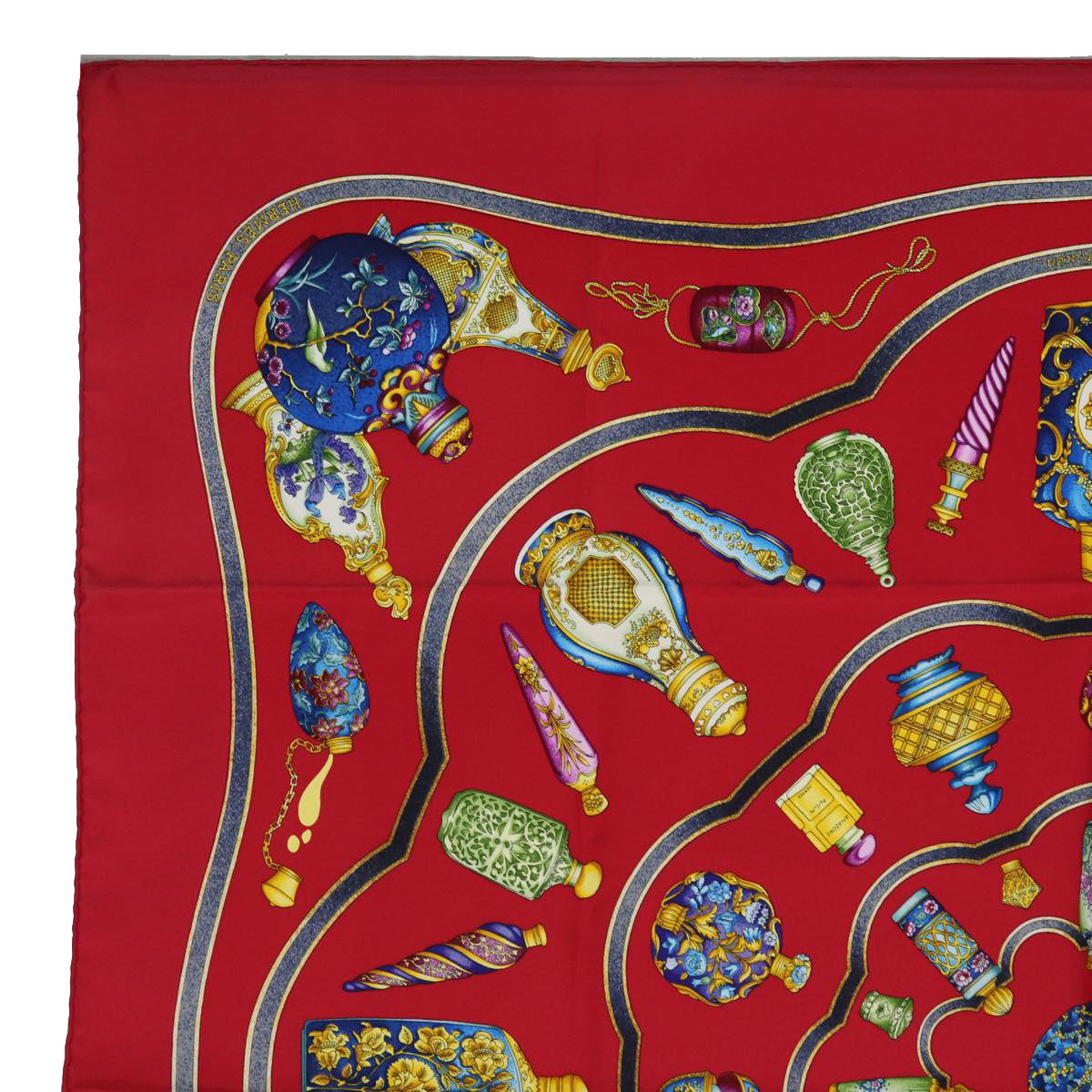 HERMES Carre 90 Scarf qu importe le flacon perfume bottle Silk Red Auth ar11973 - 0