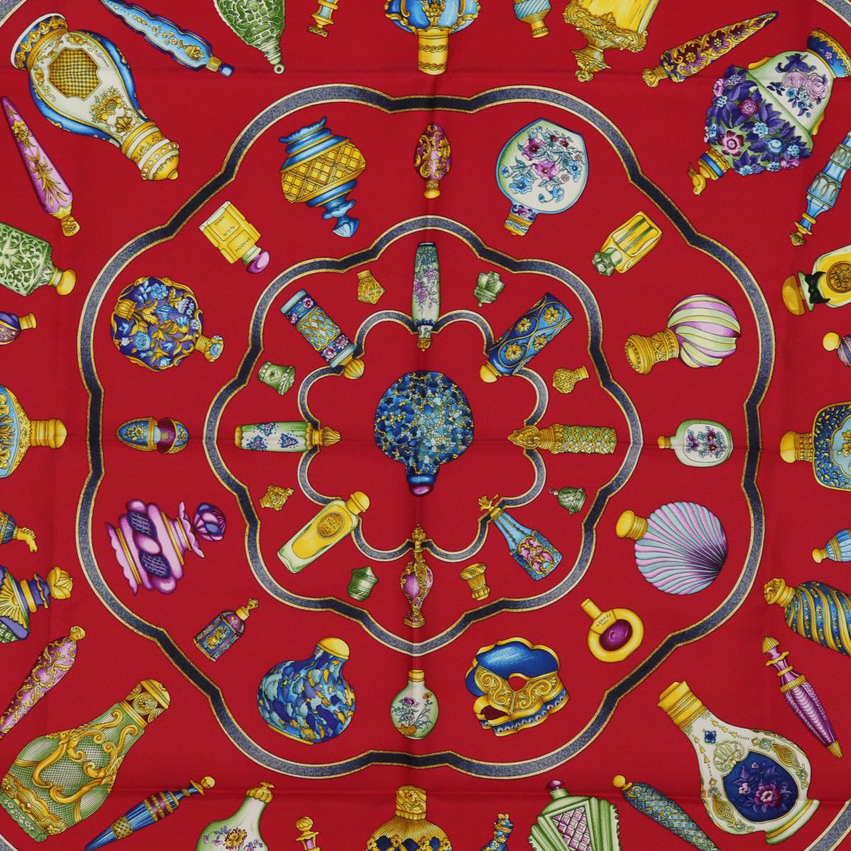 HERMES Carre 90 Scarf qu importe le flacon perfume bottle Silk Red Auth ar11973