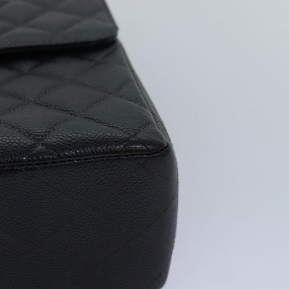 CHANEL Matelasse 30 Turn Lock Chain Bag Caviar Skin Black CC Auth ar11992AV