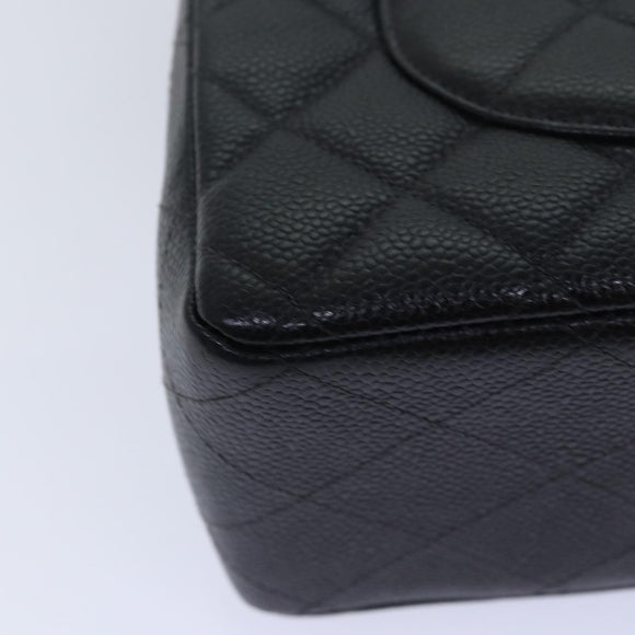CHANEL Matelasse 30 Turn Lock Chain Bag Caviar Skin Black CC Auth ar11992AV