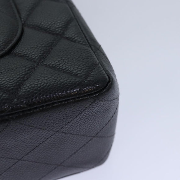 CHANEL Matelasse 30 Turn Lock Chain Bag Caviar Skin Black CC Auth ar11992AV