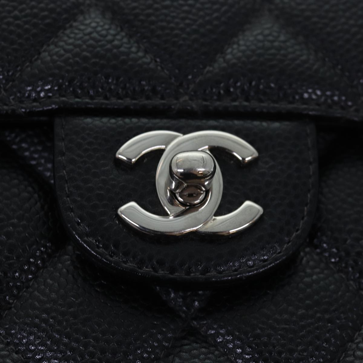 CHANEL Matelasse 30 Turn Lock Chain Bag Caviar Skin Black CC Auth ar11992A