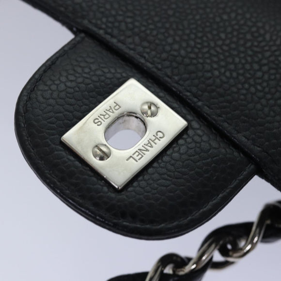 CHANEL Matelasse 30 Turn Lock Chain Bag Caviar Skin Black CC Auth ar11992AV