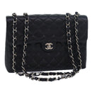 CHANEL Matelasse 30 Turn Lock Chain Bag Caviar Skin Black CC Auth ar11992AV-1