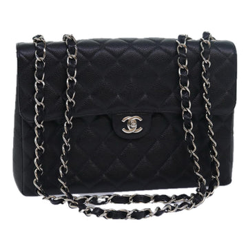 CHANEL Matelasse 30 Turn Lock Chain Bag Caviar Skin Black CC Auth ar11992AV
