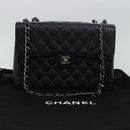 CHANEL Matelasse 30 Turn Lock Chain Bag Caviar Skin Black CC Auth ar11992AV-12