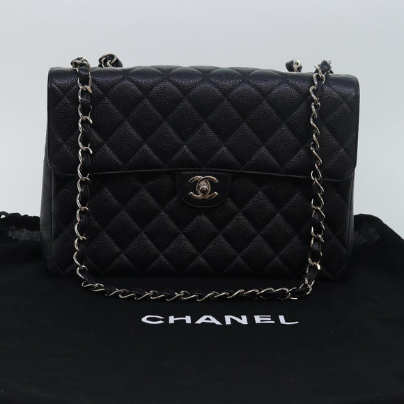 CHANEL Matelasse 30 Turn Lock Chain Bag Caviar Skin Black CC Auth ar11992AV