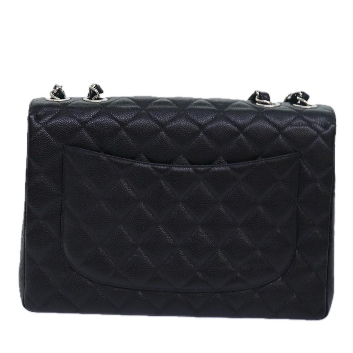 CHANEL Matelasse 30 Turn Lock Chain Bag Caviar Skin Black CC Auth ar11992A