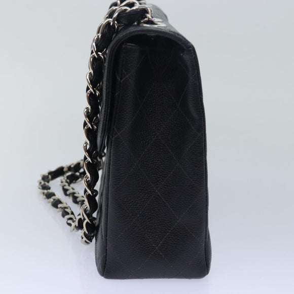 CHANEL Matelasse 30 Turn Lock Chain Bag Caviar Skin Black CC Auth ar11992AV