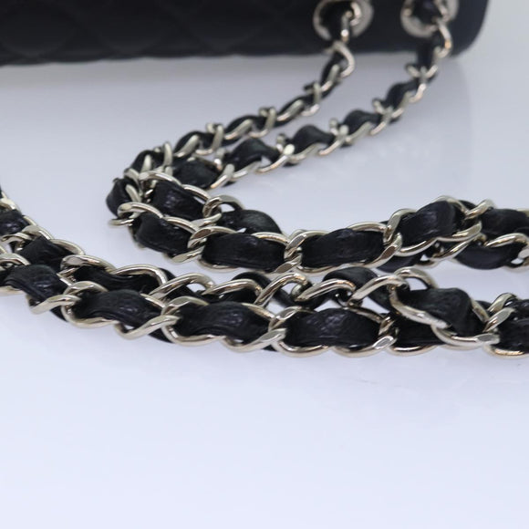 CHANEL Matelasse 30 Turn Lock Chain Bag Caviar Skin Black CC Auth ar11992AV