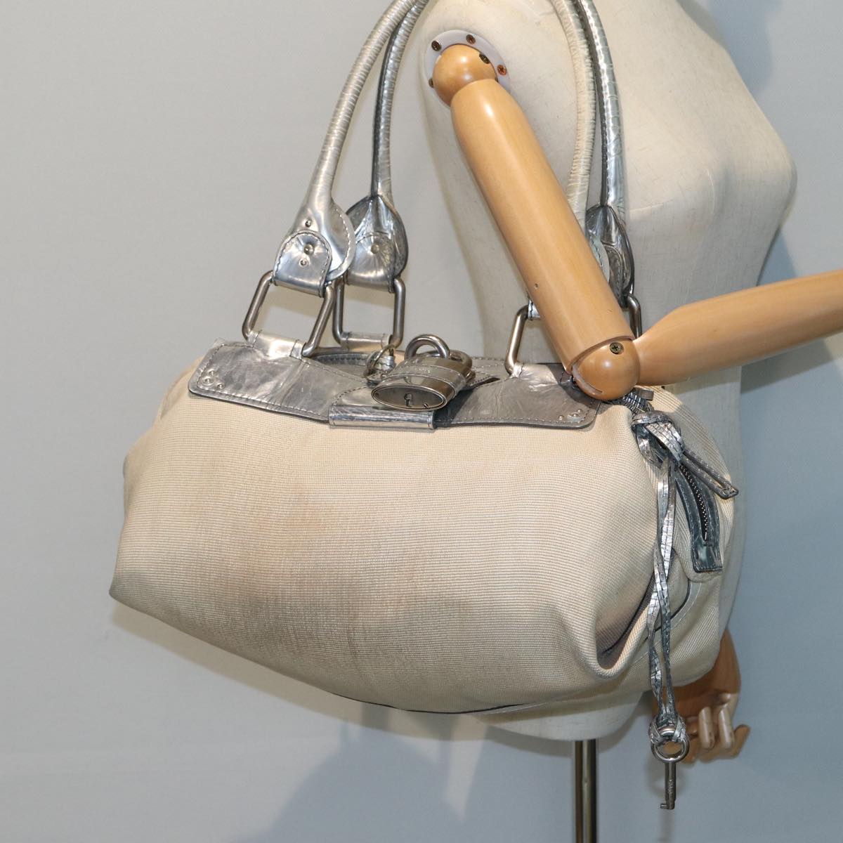 Chloe Paddington Shoulder Bag Straw Beige Auth ar11993