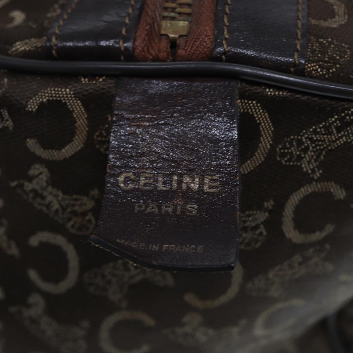 CELINE C Macadam Canvas Boston Bag Brown Auth ar11996