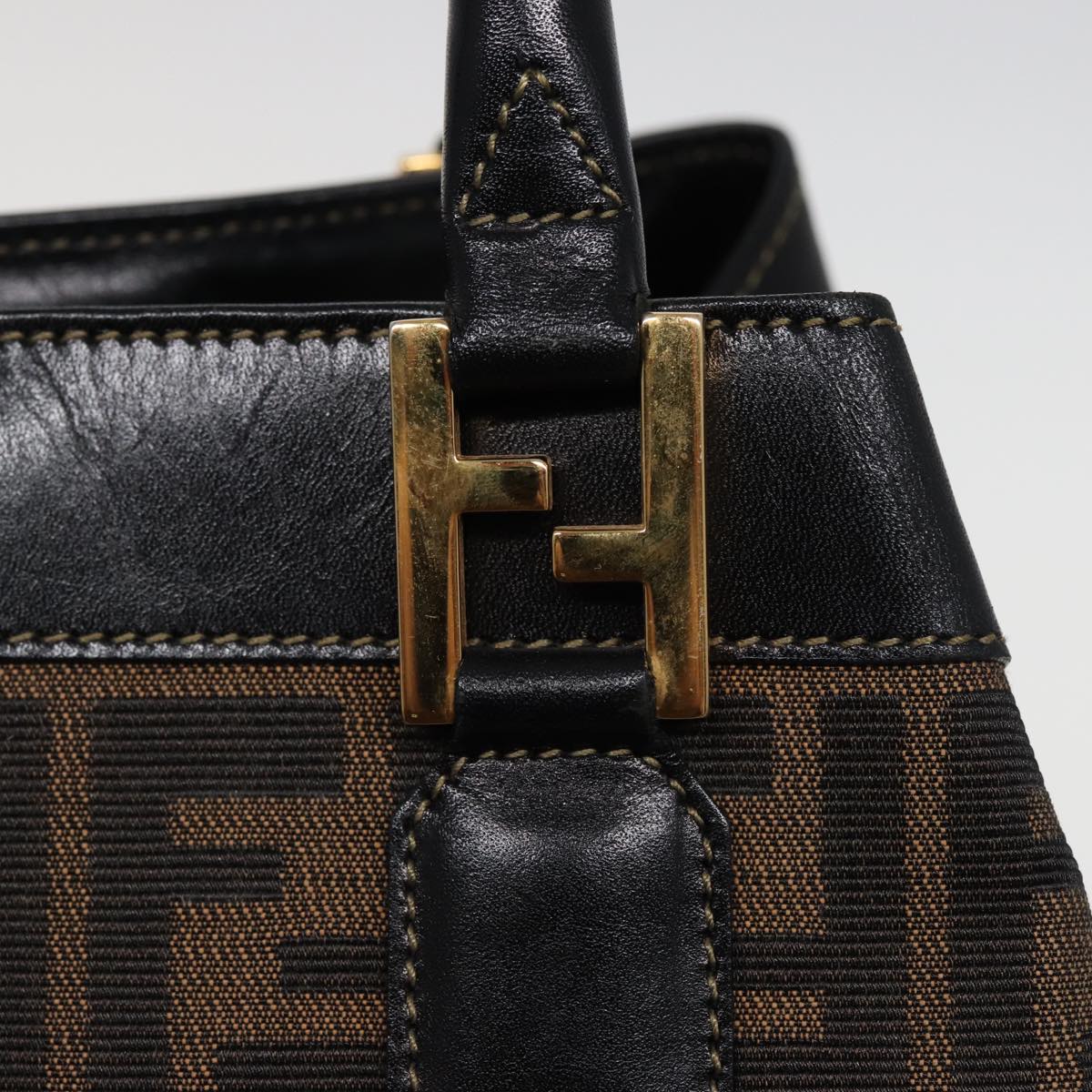 FENDI Zucca Canvas Hand Bag 2way Brown Black Auth ar11997