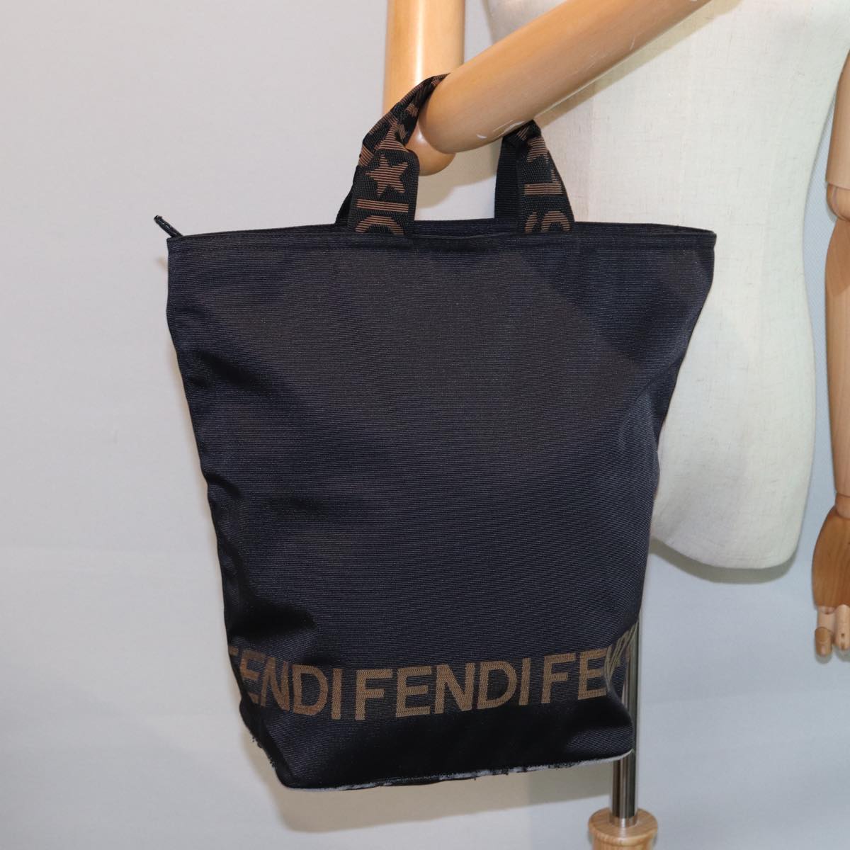 FENDI Tote Bag Canvas Black Auth ar11998