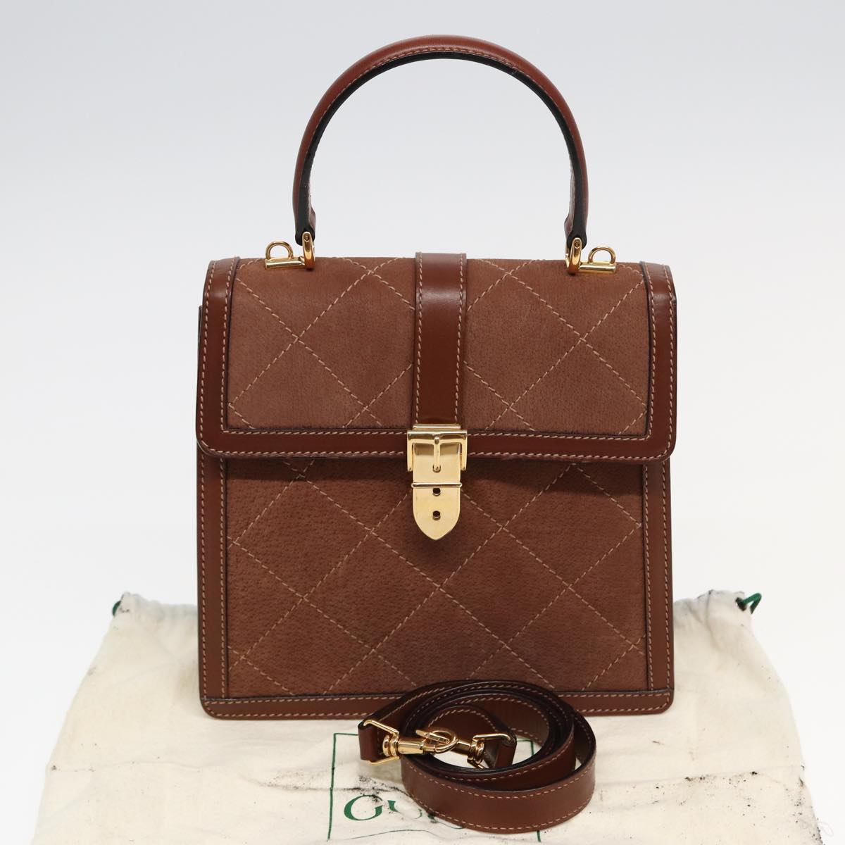 GUCCI Hand Bag Leather 2way Brown Auth ar12027