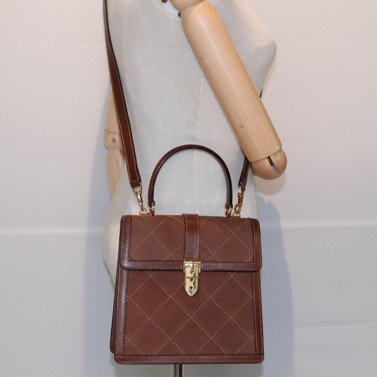 GUCCI Hand Bag Leather 2way Brown Auth ar12027