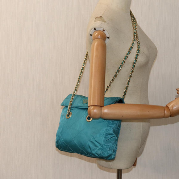 PRADA Chain Shoulder Bag Nylon Blue Auth ar12043