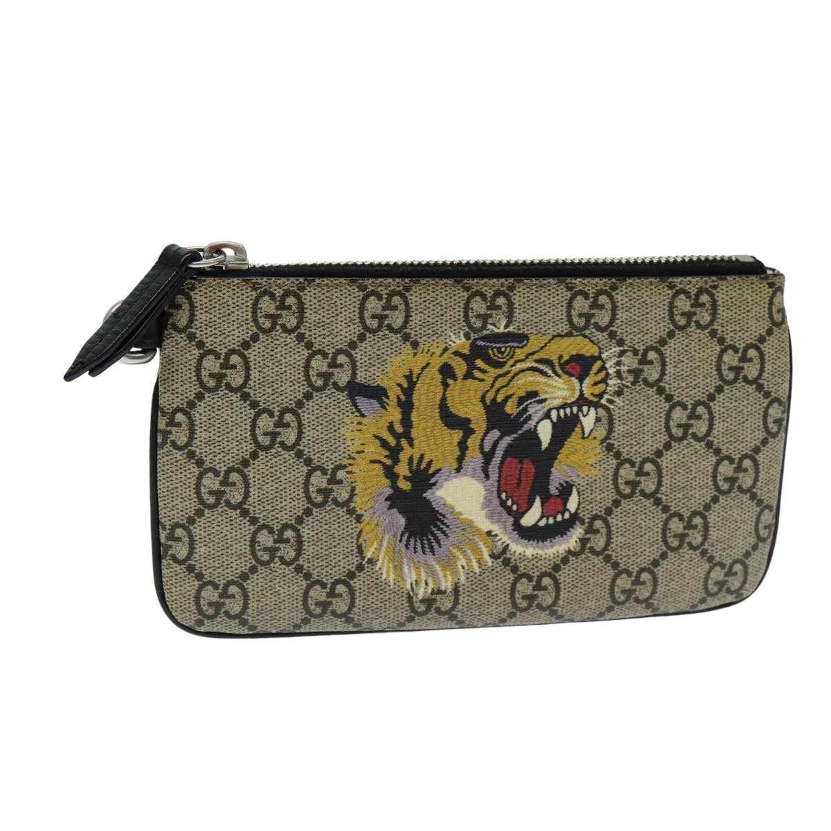 GUCCI GG Supreme Pouch PVC Leather Beige 522866 Auth ar12057