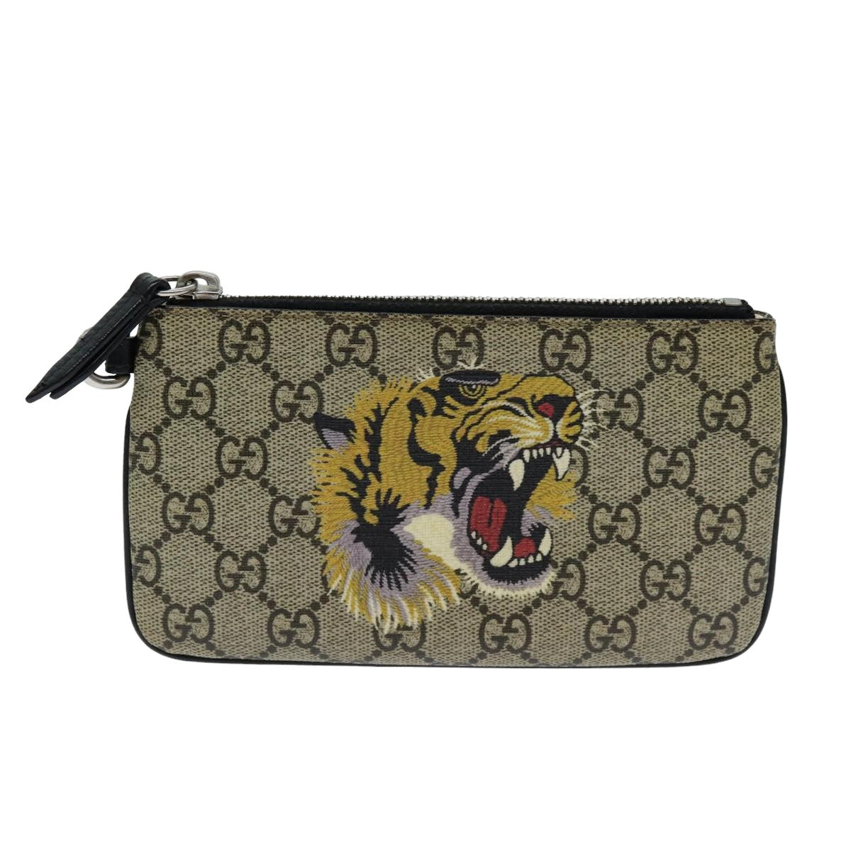 GUCCI GG Supreme Pouch PVC Leather Beige 522866 Auth ar12057