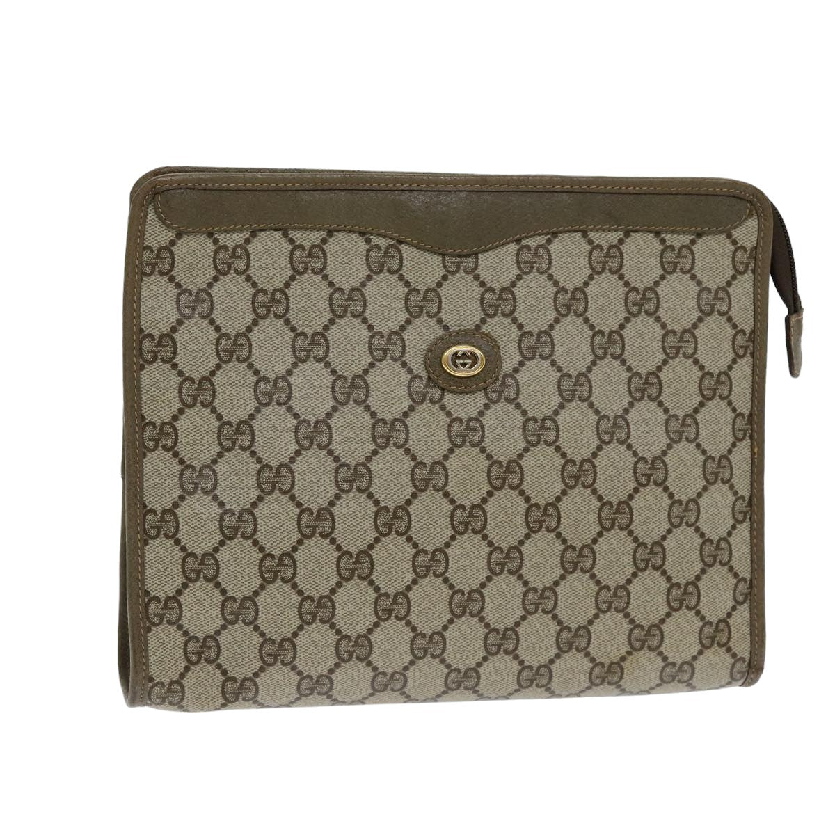 GUCCI GG Canvas Clutch Bag PVC Leather Beige Auth ar12060