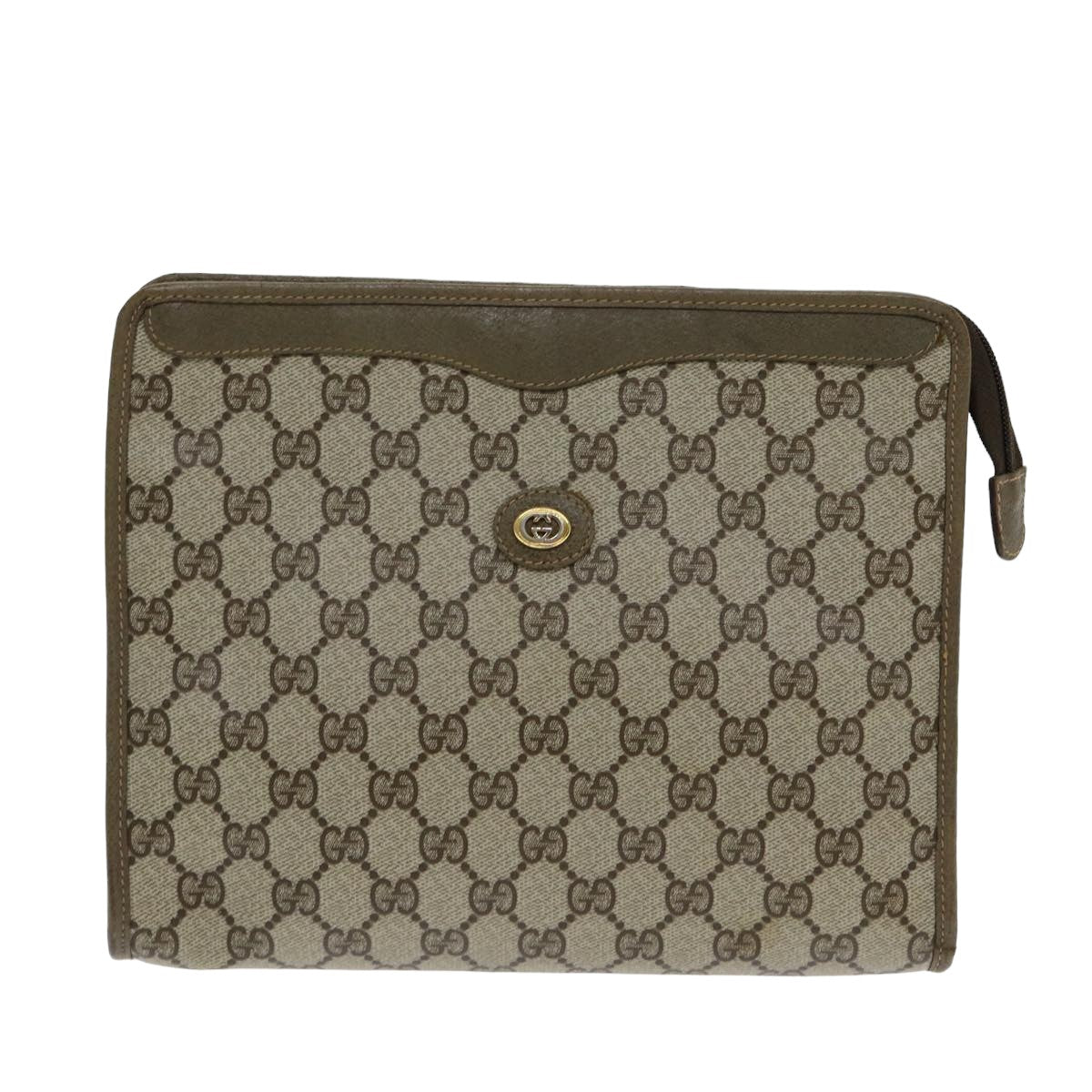 GUCCI GG Canvas Clutch Bag PVC Leather Beige Auth ar12060