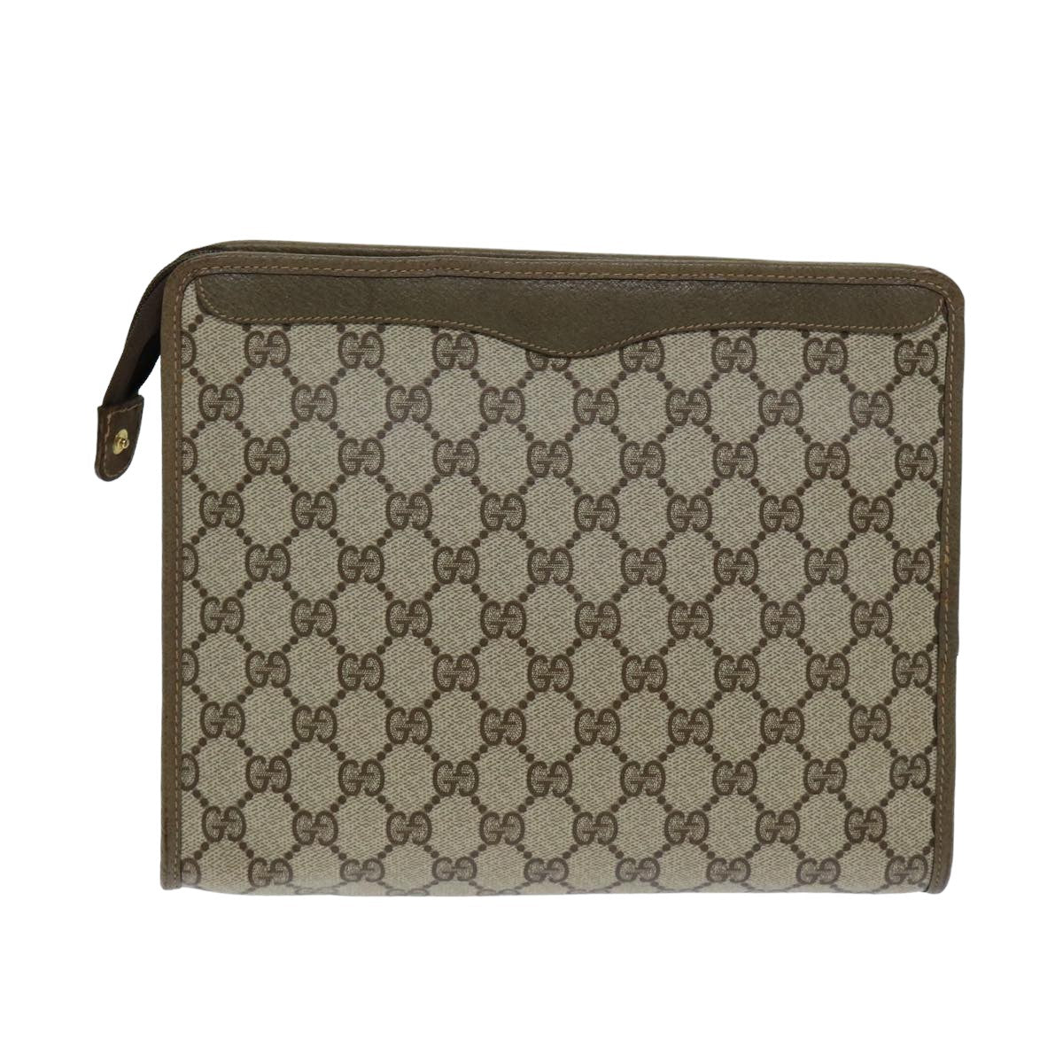 GUCCI GG Canvas Clutch Bag PVC Leather Beige Auth ar12060