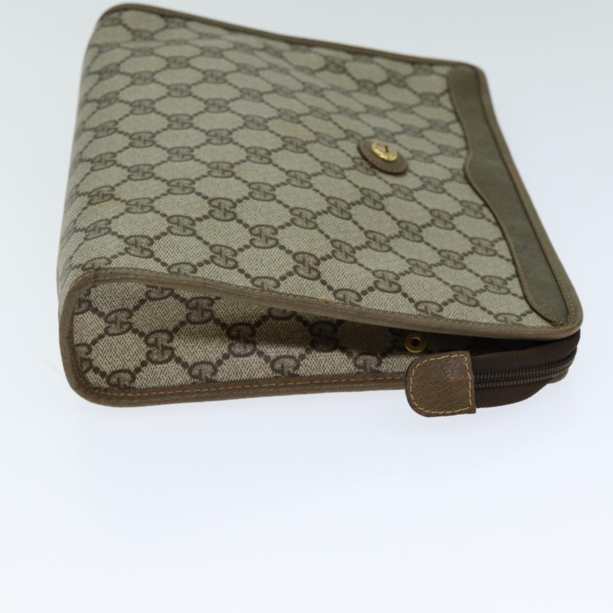 GUCCI GG Canvas Clutch Bag PVC Leather Beige Auth ar12060