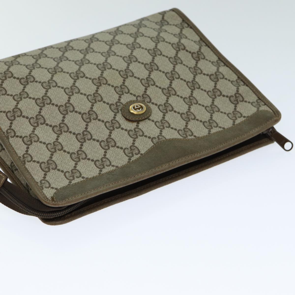 GUCCI GG Canvas Clutch Bag PVC Leather Beige Auth ar12060