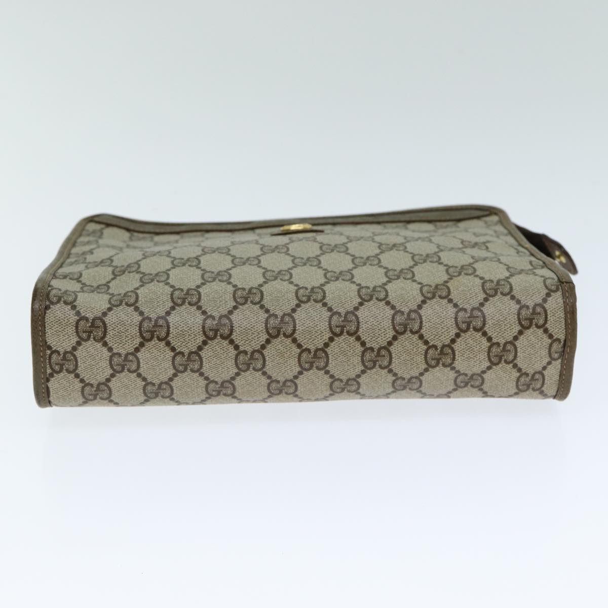 GUCCI GG Canvas Clutch Bag PVC Leather Beige Auth ar12060