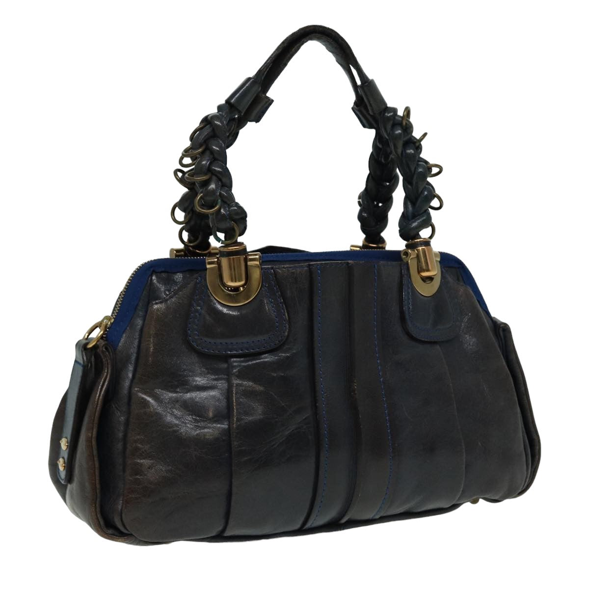 Chloe Hand Bag Leather Navy Auth ar12061