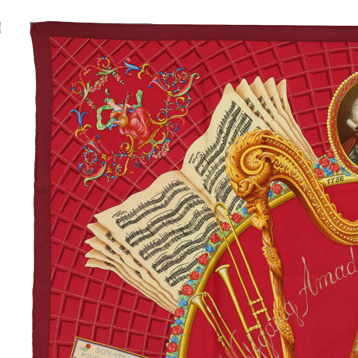 HERMES Carre 90 Scarf Hymn to Mozart Silk Red Auth ar12070 - 0