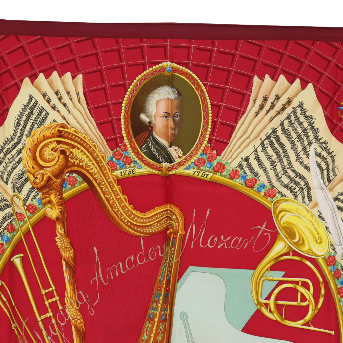 HERMES Carre 90 Scarf Hymn to Mozart Silk Red Auth ar12070