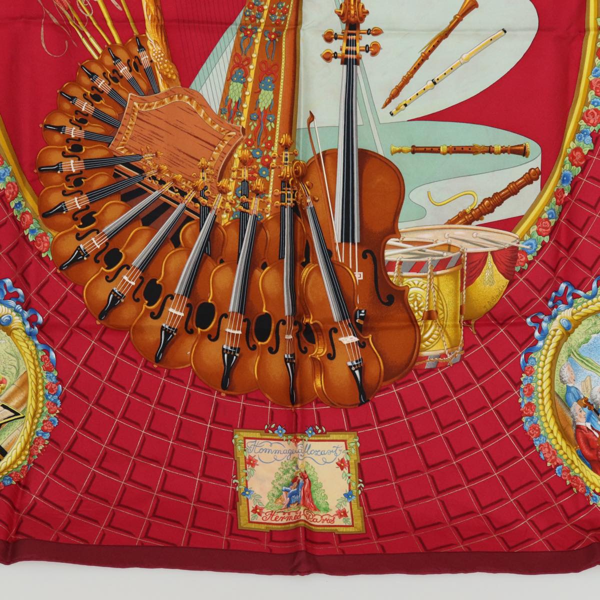 HERMES Carre 90 Scarf Hymn to Mozart Silk Red Auth ar12070