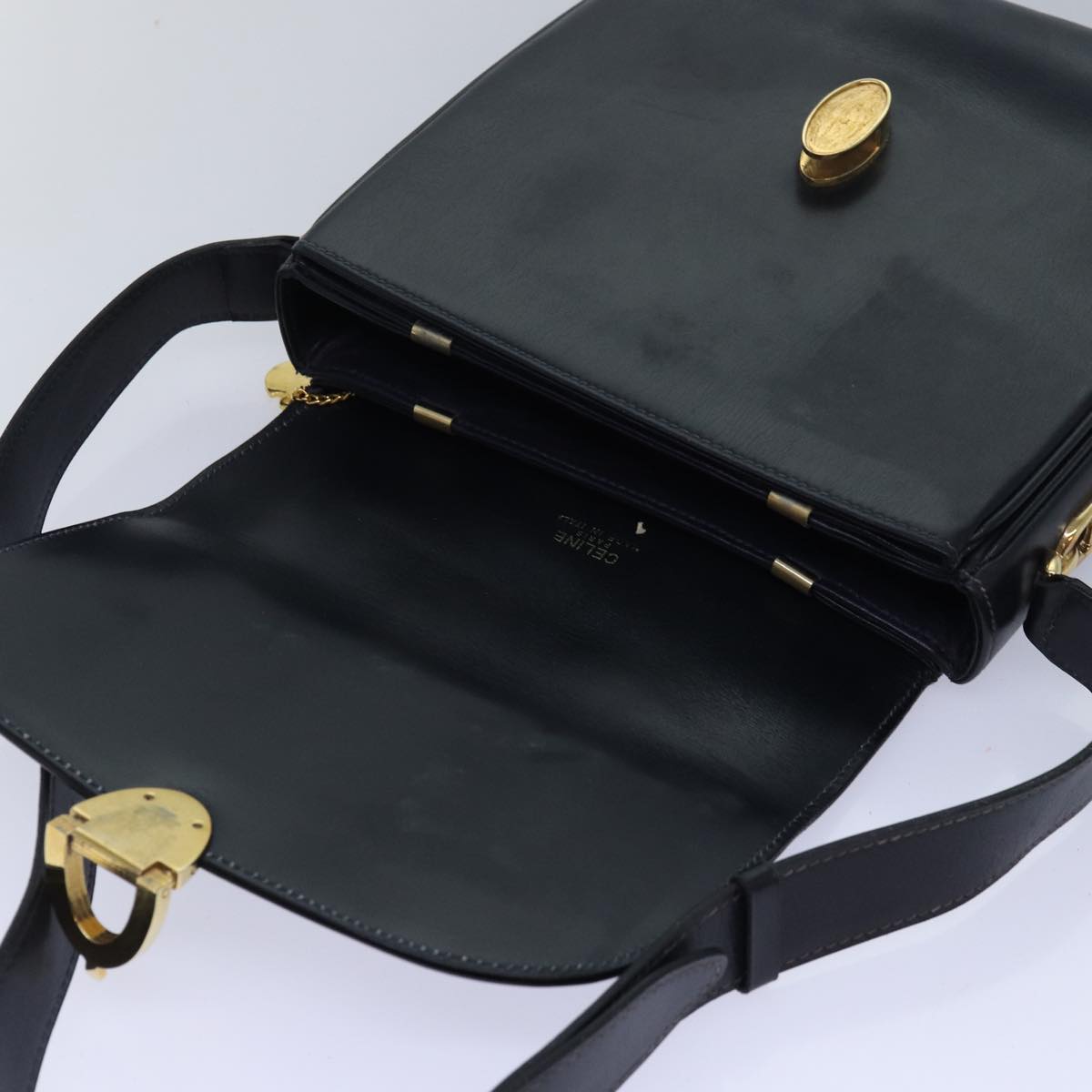 CELINE Shoulder Bag Leather Black Auth ar12071