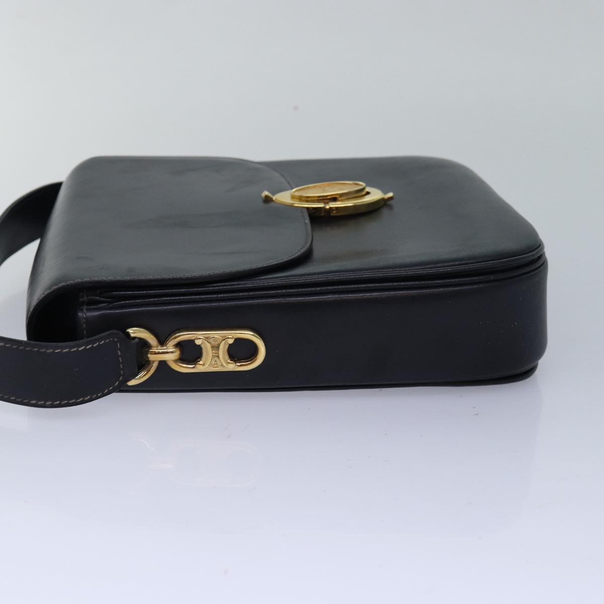 CELINE Shoulder Bag Leather Black Auth ar12071