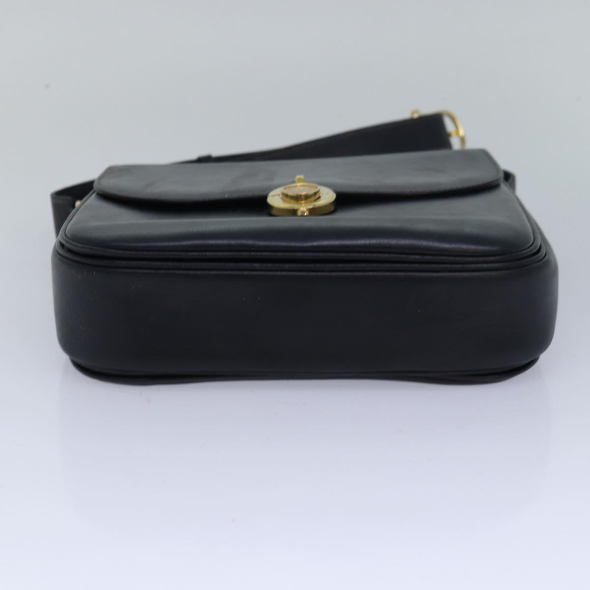 CELINE Shoulder Bag Leather Black Auth ar12071