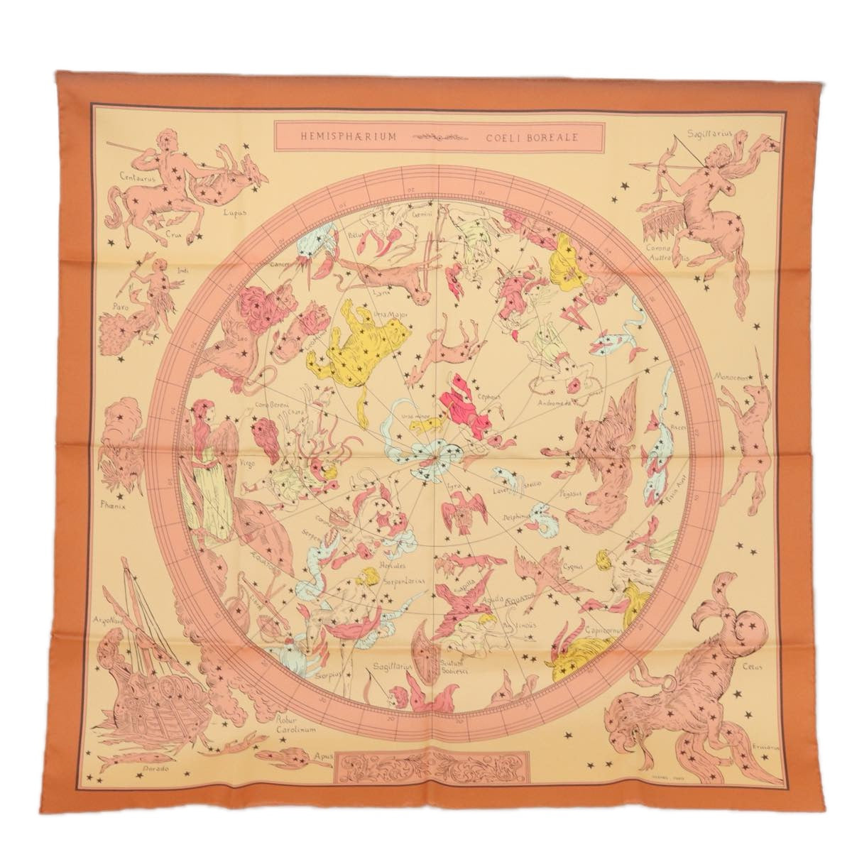 HERMES Carre 90 Scarf HEMISPHARIUM COELI BOREALE Silk Pink Auth ar12075