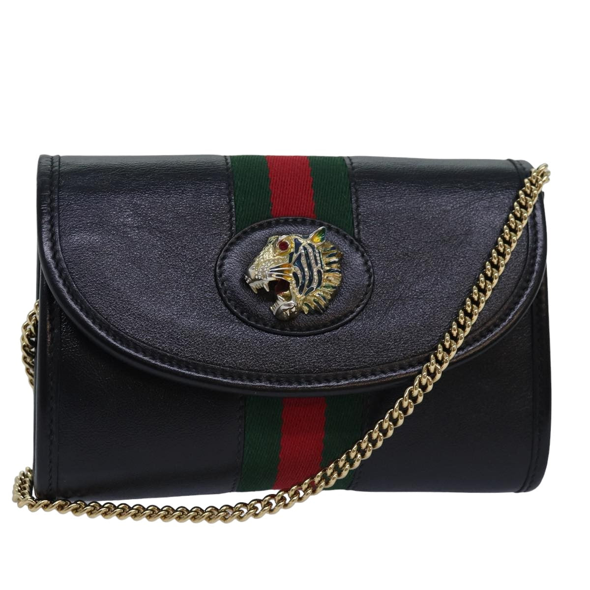 GUCCI Raja Ophidia Web Sherry Line Chain Bag Leather Black 573797 Auth ar12088