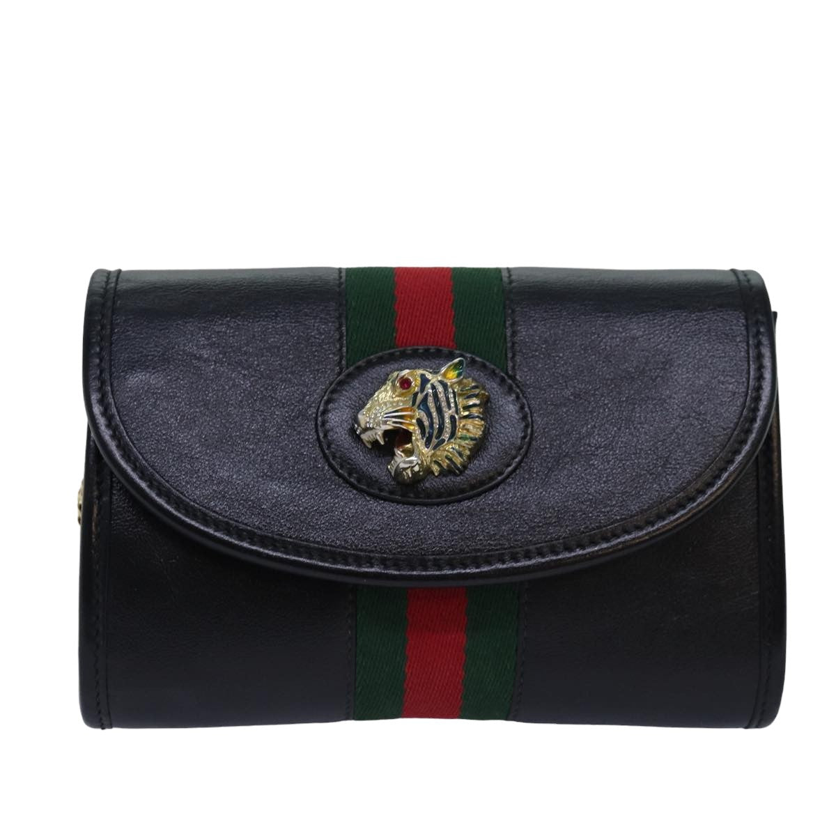 GUCCI Raja Ophidia Web Sherry Line Chain Bag Leather Black 573797 Auth ar12088