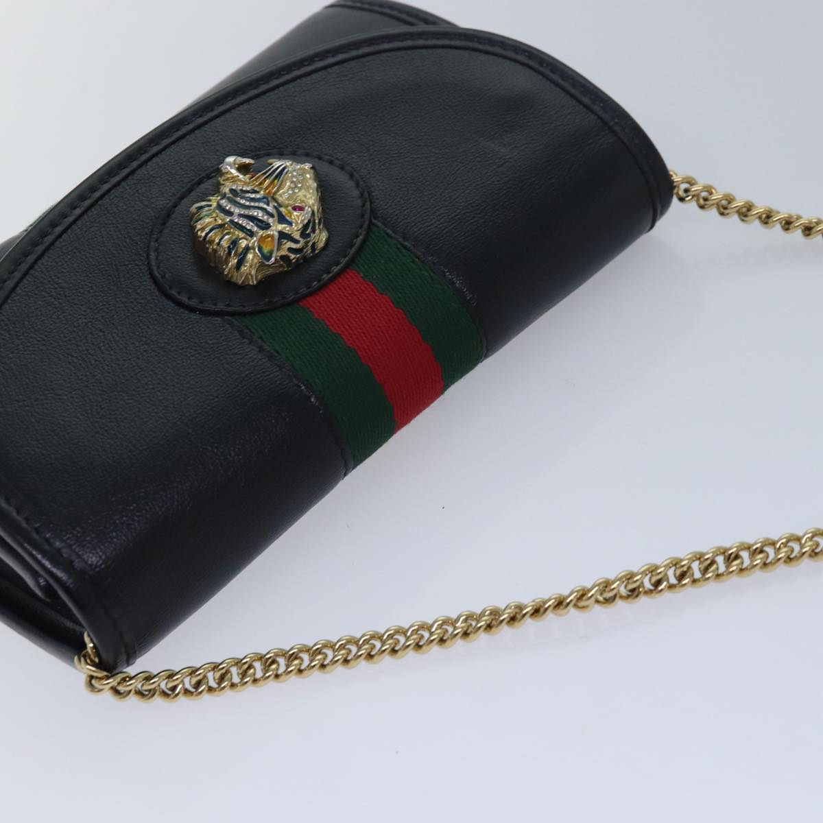 GUCCI Raja Ophidia Web Sherry Line Chain Bag Leather Black 573797 Auth ar12088