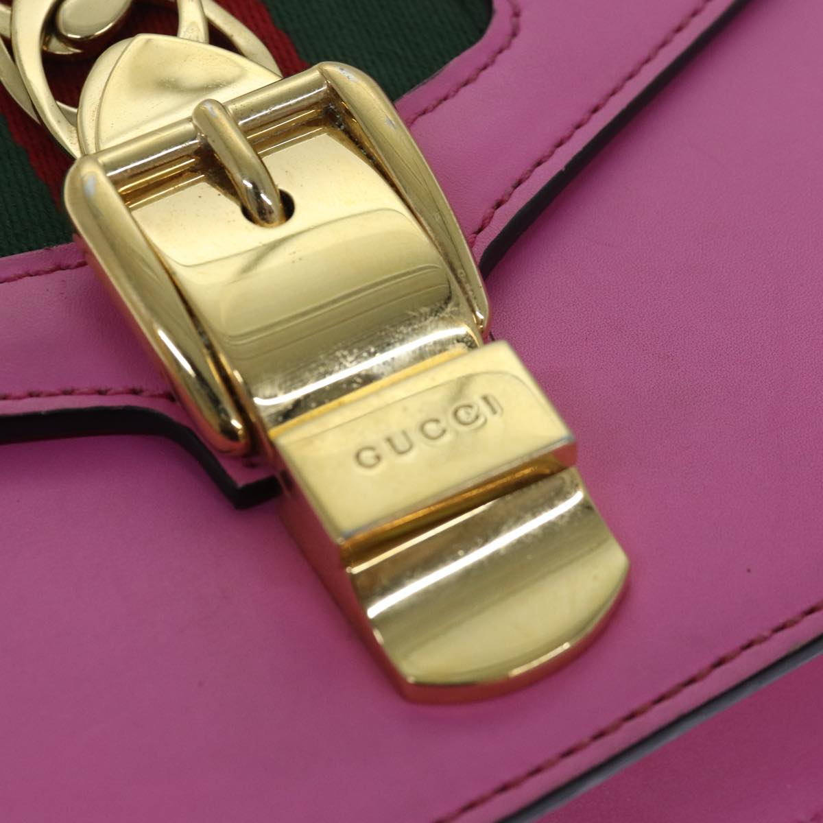 GUCCI Sylvie Web Sherry Line Mini Chain Bag Leather Pink 431666 Auth ar12089