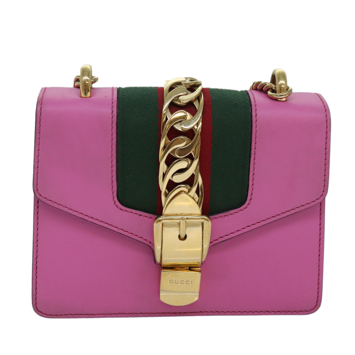 GUCCI Sylvie Web Sherry Line Mini Chain Bag Leather Pink 431666 Auth ar12089