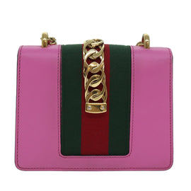 GUCCI Sylvie Web Sherry Line Mini Chain Bag Leather Pink 431666 Auth ar12089 - 0