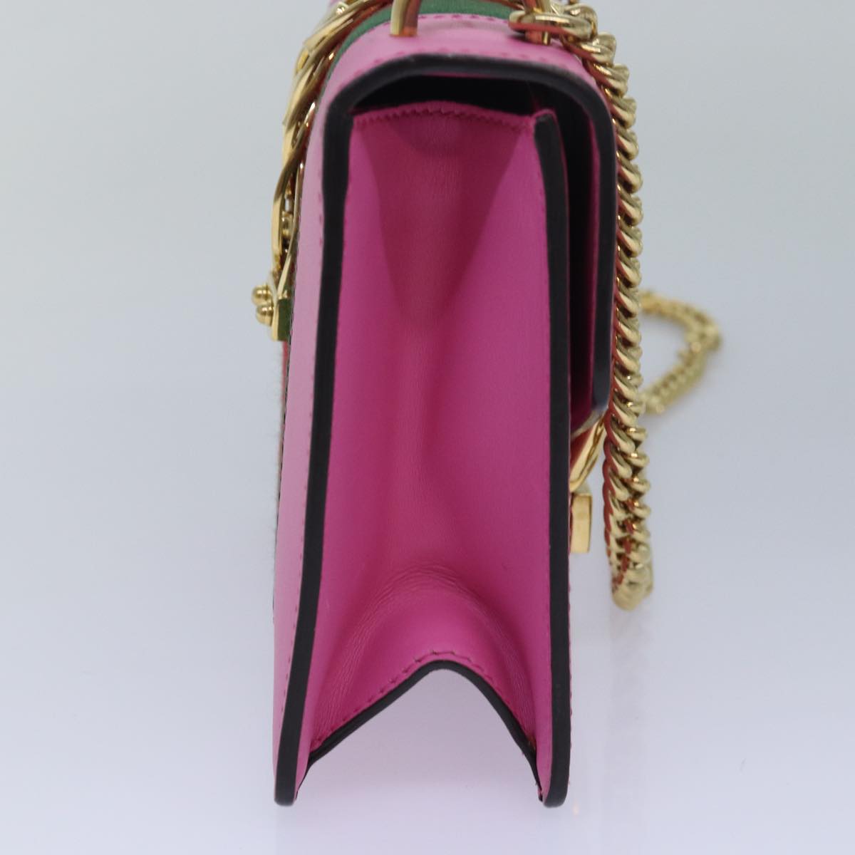 GUCCI Sylvie Web Sherry Line Mini Chain Bag Leather Pink 431666 Auth ar12089