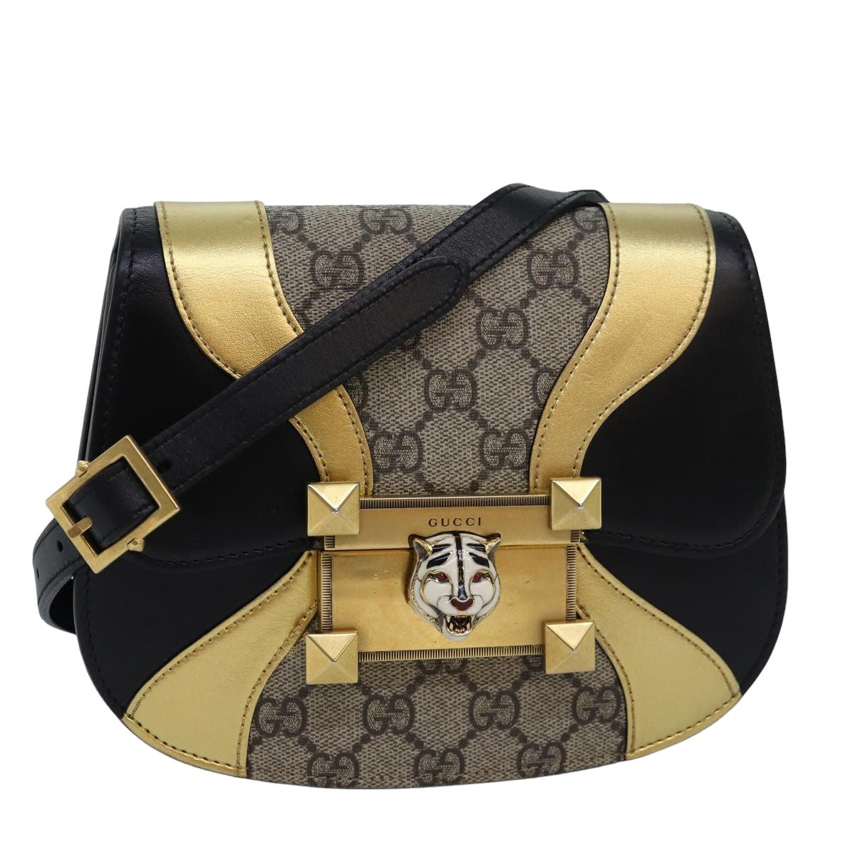 GUCCI GG Supreme Ojiride Shoulder Bag Leather PVC Beige 500781 Auth ar12091