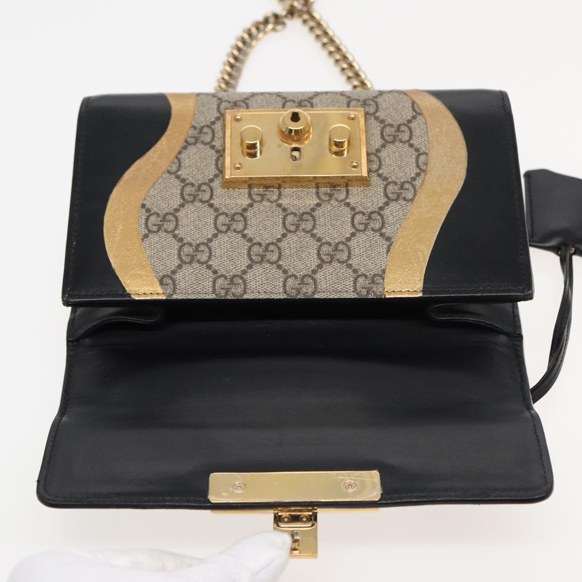 GUCCI Padlock GG Supreme Chain Shoulder Bag PVC Beige 432182 Auth ar12095